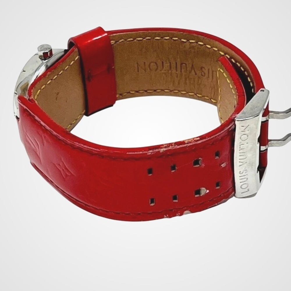 Louis Vuitton Tambour Pomme d Amour Watch Red Monogram Vernis Leather Q1216 - Picture 4 of 5
